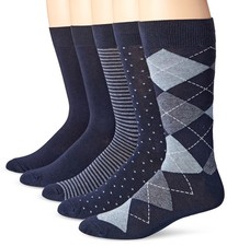 Amazon Essentials Men's Patterned Dress Crew Socks, 5 8-12, Navy Novelty