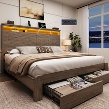 Queen Size Bed Frame with 2 Storage Drawers and Headboard Wooden Platform Bed...