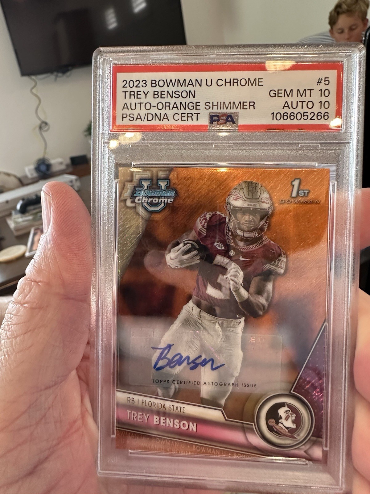 2023 Bowman U Chrome-Autographs Orange Shimmer #5 Trey Benson (AU,RC) 16/25 SSP