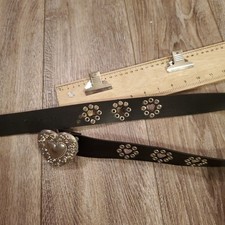 Black Silver Embossed Heart Belt 37" Long