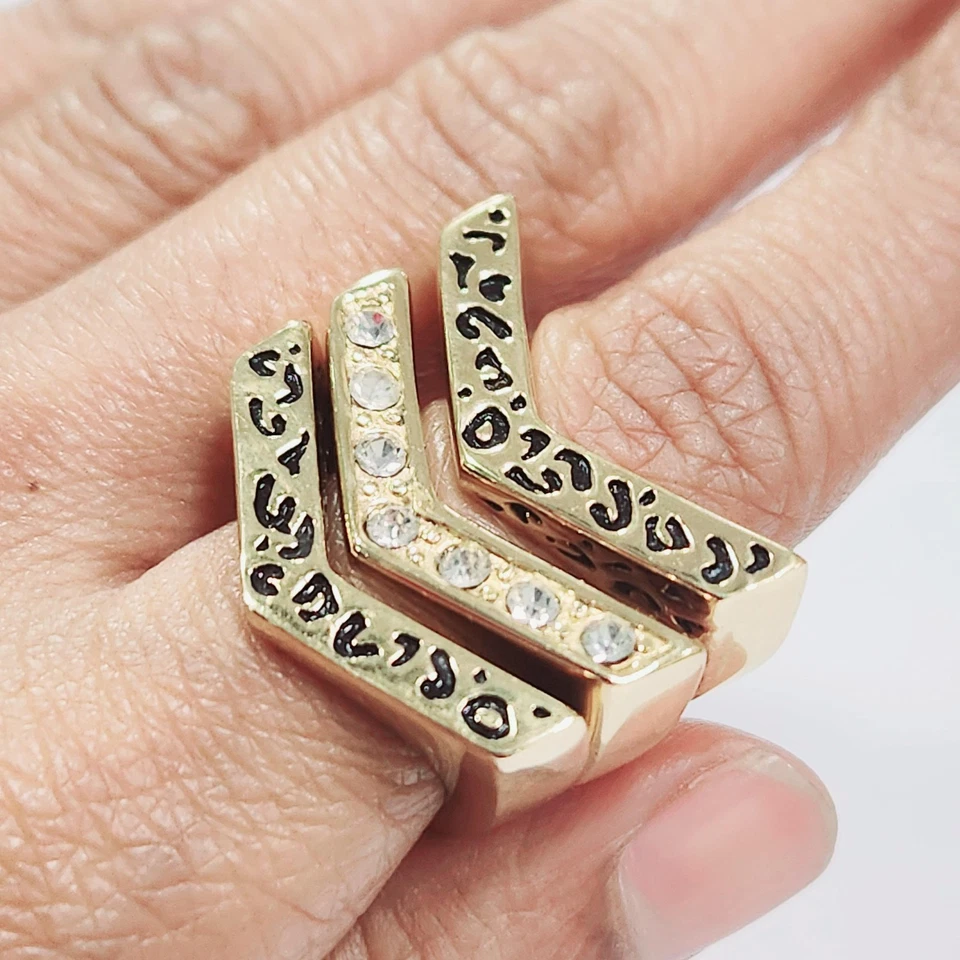 Anillos apilados HSN Sigal Style 3 piezas cristal animal estampado tono dorado acero inoxidable Foto 2 de 4