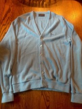 Challenger Men  s M Blue V-Neck Button Cardigan Sweater Orlon Acrylic Logo