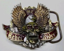 1991 Rebel Rider MC Belt Buckle Eagle Skull -Full Color- Brass- Excellent Cond
