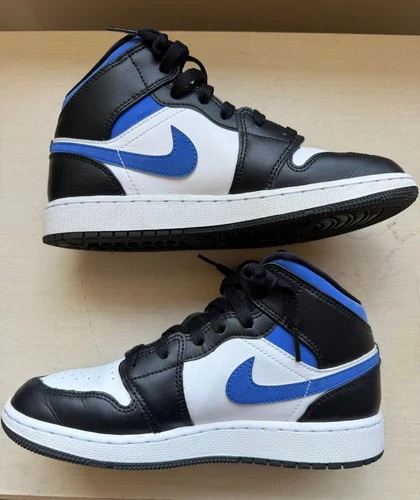 Nike Air Jordan 1 Mid Athletic Shoe Boys Size 5 554725-140 Black Racer Blue