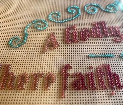 RARE BEAUTIFULLY BEADED ''A Godly Blessing'' Antique Victorian Paper Punch Sampler