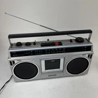 *READ* Vintage Sanyo M9802 Silver Boombox AM/FM Radio Cassette For Parts /Repair