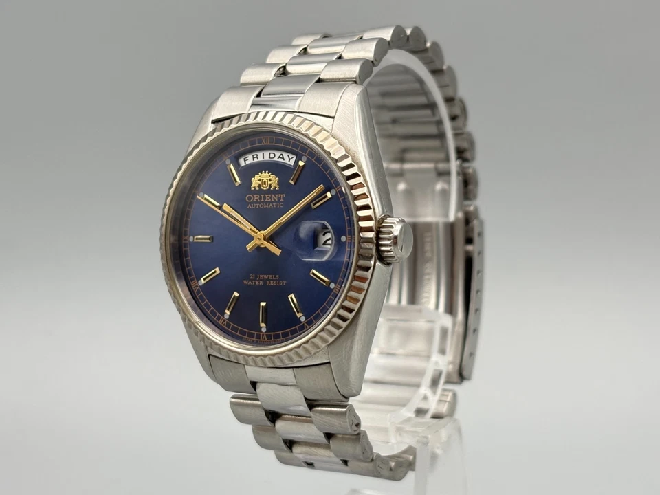 [Excelente] Orient President 46E701-91 relógio automático dia/data mostrador azul - Imagem 2 de 4