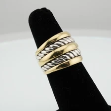 READ David Yurman 5 row bamboo 18k gold and silver ring size 6