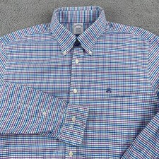 Brooks Brothers Shirt Mens Large Blue Purple Regular Fit Oxford Non Iron Stretch