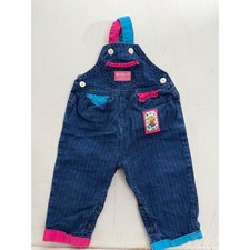 Vintage OshKosh Bgosh Kids Denim Overalls Pinstripe Colorblock Bear 12M USA Made