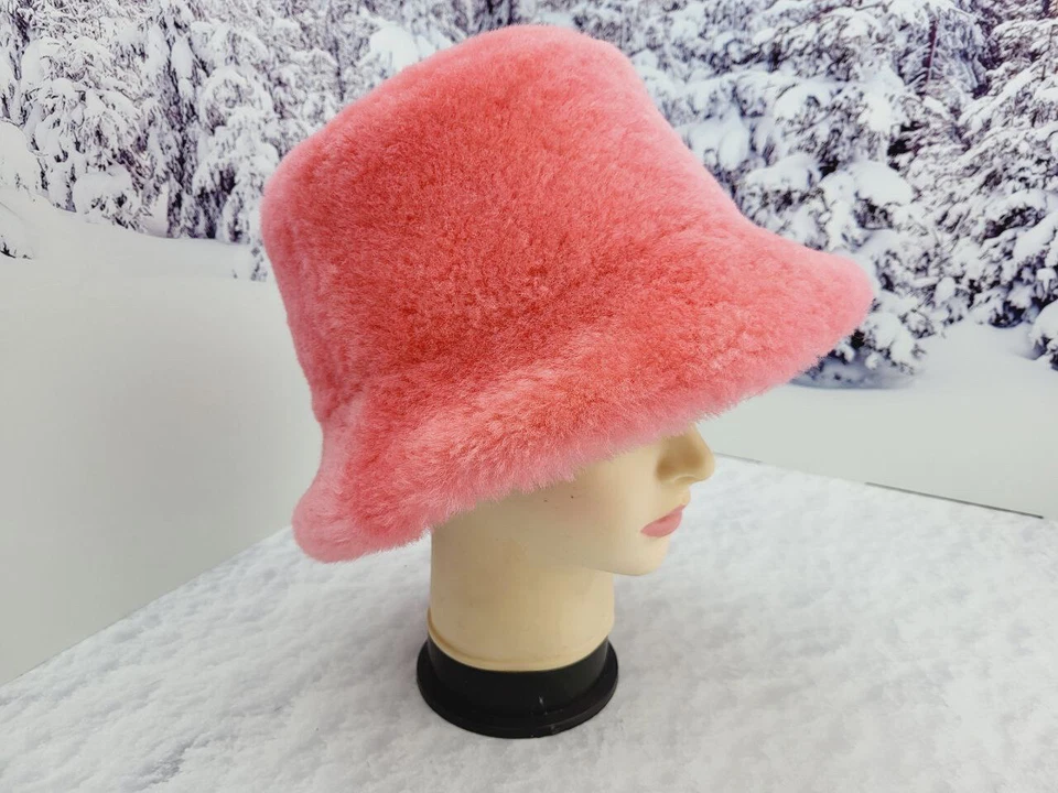 Piel de oveja Panamá piel invierno sombrero unisex cubo sombrero regalo para mujer Foto 4 de 4