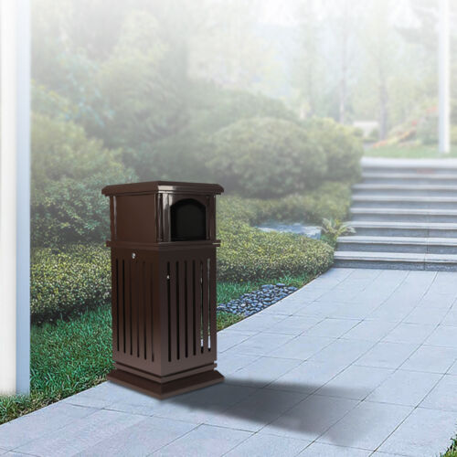 40L Garbage Can Open-top Courtyard Trash Can Bin Open-top Park Garbage Can Brown