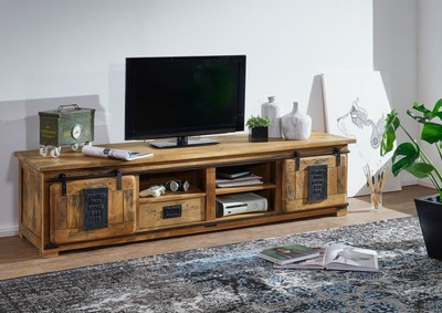 Industrial Loft Style TV-Board Natur Mangoholz massiv TV Lowboard Holz Mango