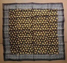 Vintage Glentex Silk/Rayon Blend Yellow Flowers Rattan Border 23" Square Scarf