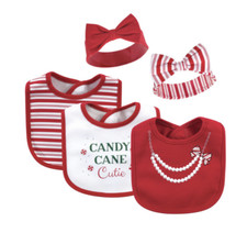 Christmas Baby Bibs  Headbands Baby Girl NWT 5 Pieces Candy Cane Cutie