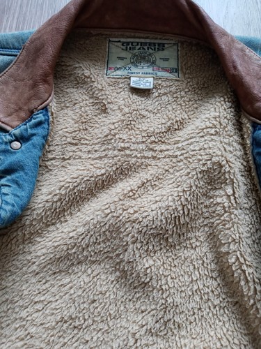 Guess Denim Jacket Vintage Blue Jean Leather Collar Size S - Picture 5 of 13