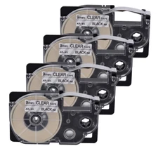 4PK Black on Clear EZ Label Tape Cartridge XR-9X for Casio KL-2000 7000 KL-7200