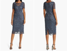 PISARRO NIGHTS BEADED ILLUSIONS SLATE DRESS sz 6