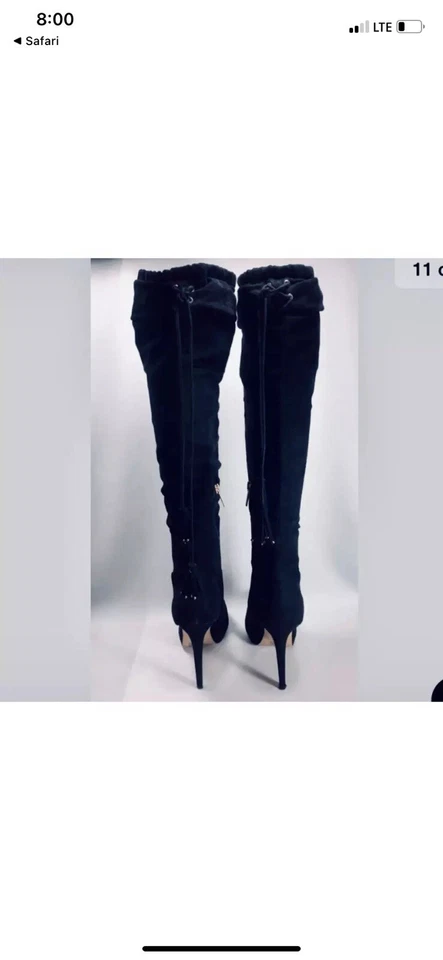 NWT Thalia Sodi Brisa 8.5 W Knee High Black Suede Stiletto Boots High Heels - Image 2 of 4