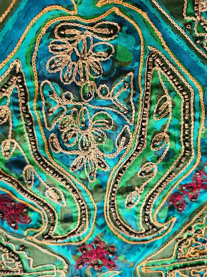 Chaqueta Bolero Chico’s Mujer Talla 2 (12) Verde Bordada 100% Seda Manga Larga Foto 2 de 4