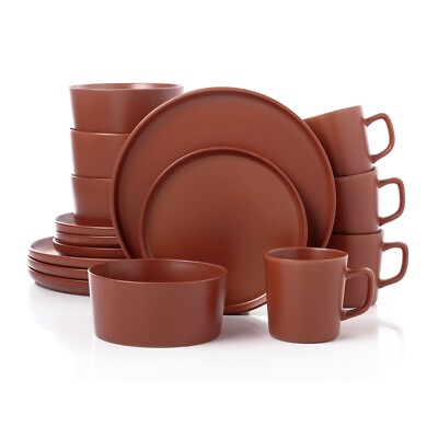 Lorren Home Trends Brick Red Stoneware Dinnerware Set, 16 Piece, Service for 4
