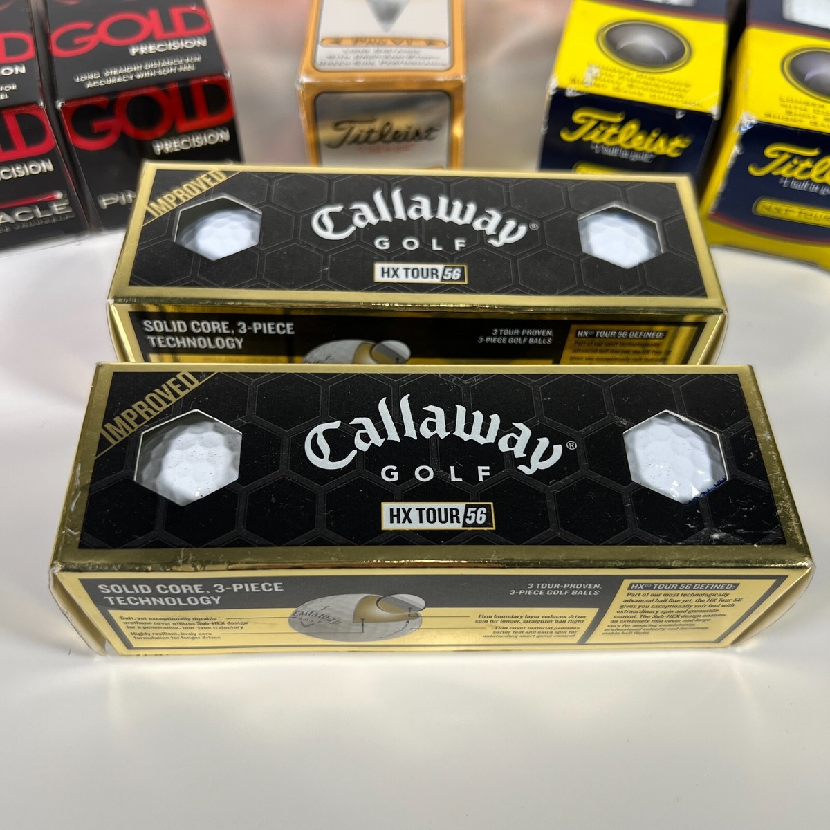 Titleist NXT, HVC SF, Pro V1, Callaway HX Tour 56 Pinnacle Golf