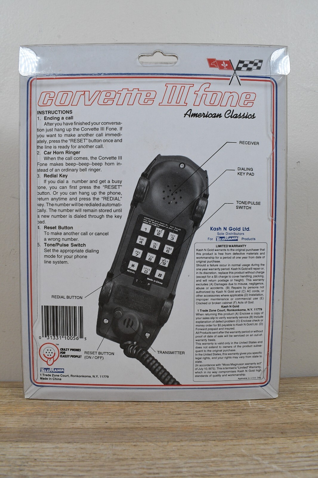 Vtg 1990's Corvette III Fone Car Shaped Telephone in Original Retail Package