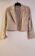 Jason Wu Linen Blend Braided Detail Tan Cropped Blazer. Size M