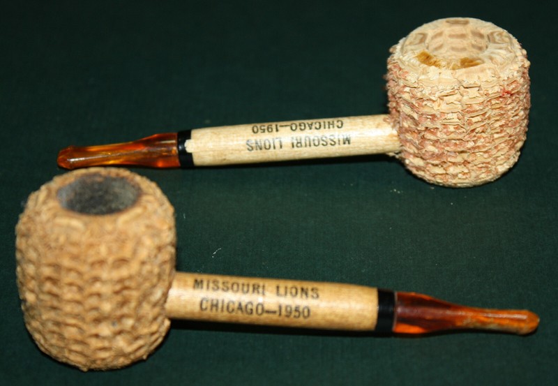 Vintage Souvenir Corncob Pipes: USA, IL, Chicago, 1950 Lions Convention, Pair
