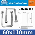 2x ARK Galvanised Square U Bolts 60x110mm Arm Length with 50mm Thread