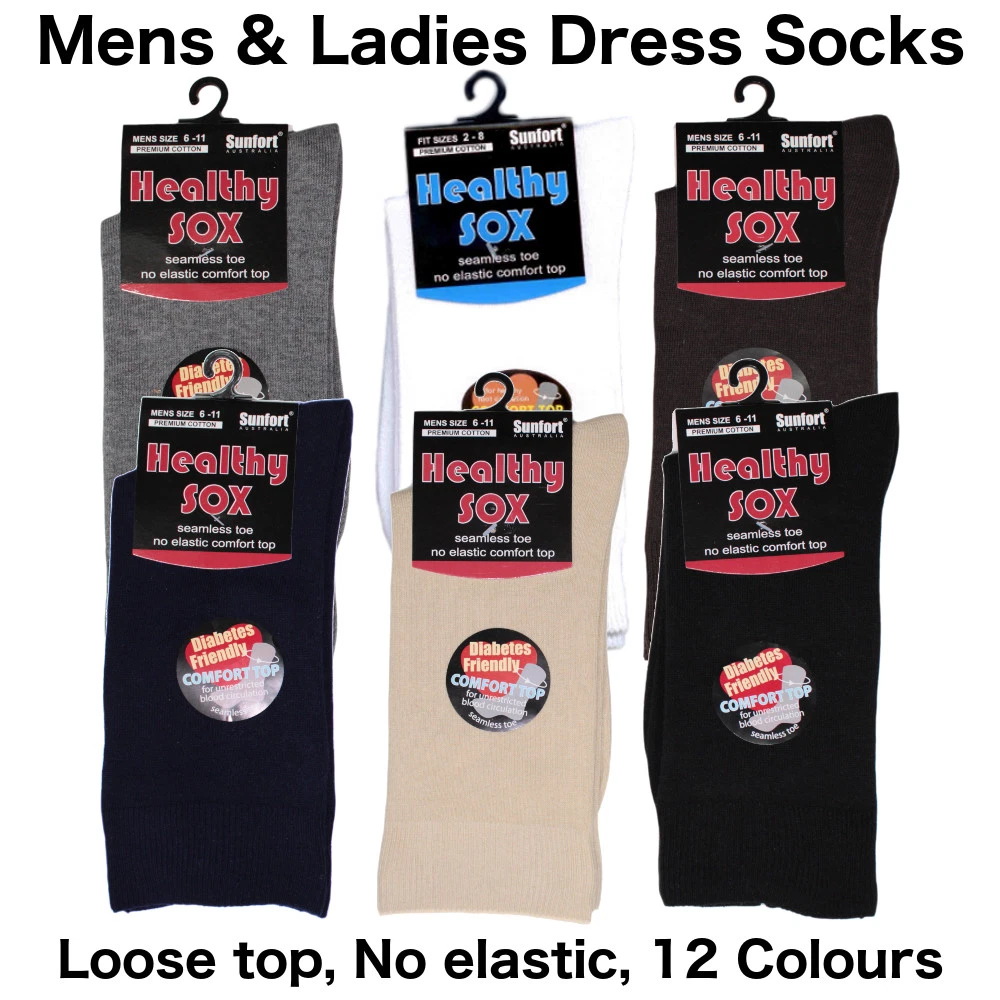 Seamless Cotton Mid Calf Socks, No Elastic, 2-8, 6-11, 11-14, 12 Colours, 6 Pair