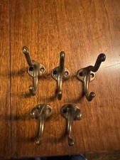 5 vintage Solid Brass Double Hooks un-laquered 3" x 2"  C9