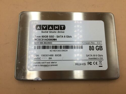 80GB SSD AVANT NCSC51AD080M4 SATA III 6Gb/s Internal SSD, Tested - Afbeelding 1 van 2
