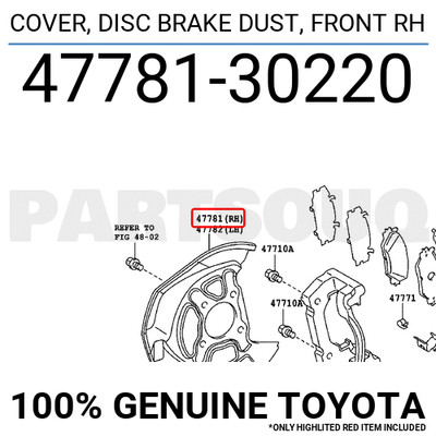 4778130220 Genuine Toyota COVER, DISC BRAKE DUST, FRONT RH 47781 