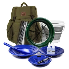 ASR Outdoor 13pc Gold Panning Backpack Kit Collapsible Bucket Prospecting