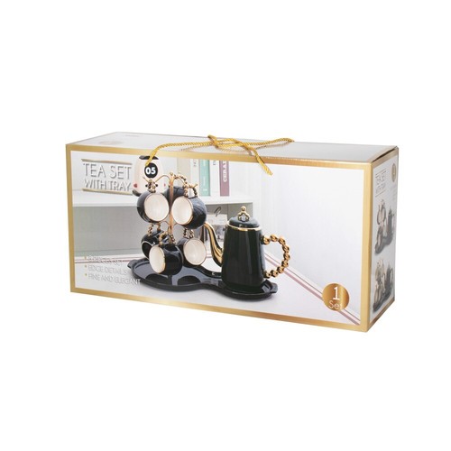 Royal 8pcs Ceramic Tea and Coffee Set with Tray & Mug Tree Stylish Pink & Gold - Picture 4 of 4
