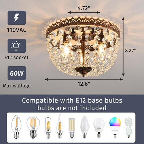 3 Lights French Empire K9 Crystal Flush Mount Chandelier Lighting Antique Ceilin - Picture 2 of 9