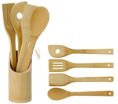Kchenhelfer-Set aus Bambus - 5 tlg - Kochlffel Pfannenwender Bratenwender  | eBay.de