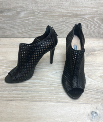 PRADA Women's Black Perforated Leather Heels Peep Toe Booties