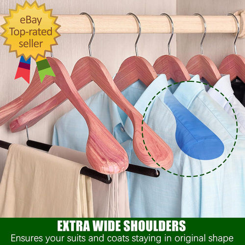 5 Pack American Red Cedar Wood Coat Suit Hangers with Extra Wide Shoulder Wooden - Picture 4 of 8