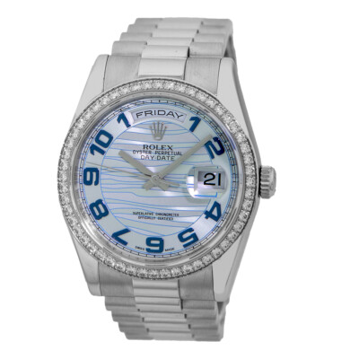 ROLEX Platinum 36mm Day Date President Blue Wave 118206 Box