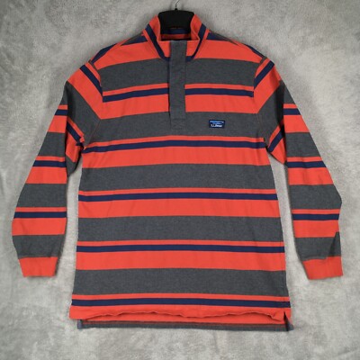 LL Bean Polo Shirt Mens LT Large Tall Striped Long Sleeve Mock Neck Casual Heavy