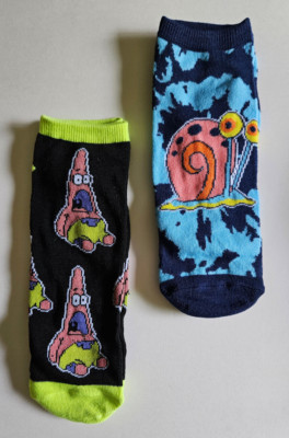 NEW 2 Pairs Men's Nickelodeon SpongeBob Low Cut Socks Patrick Star & Gary Snail