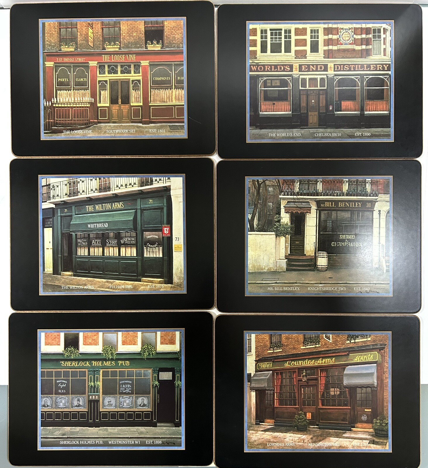 PIMPERNEL Set Of 6 Placemats Irish Pubs 12"x9" Corked Back Sturdy