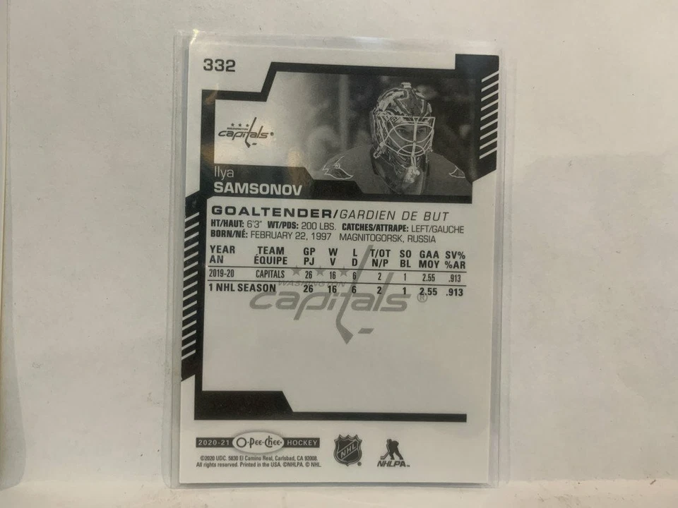 #332 Ilya Samsonov Washington Capitals 2020-21 O-PEE-CHEE Hockey Card MO - Image 2 of 2