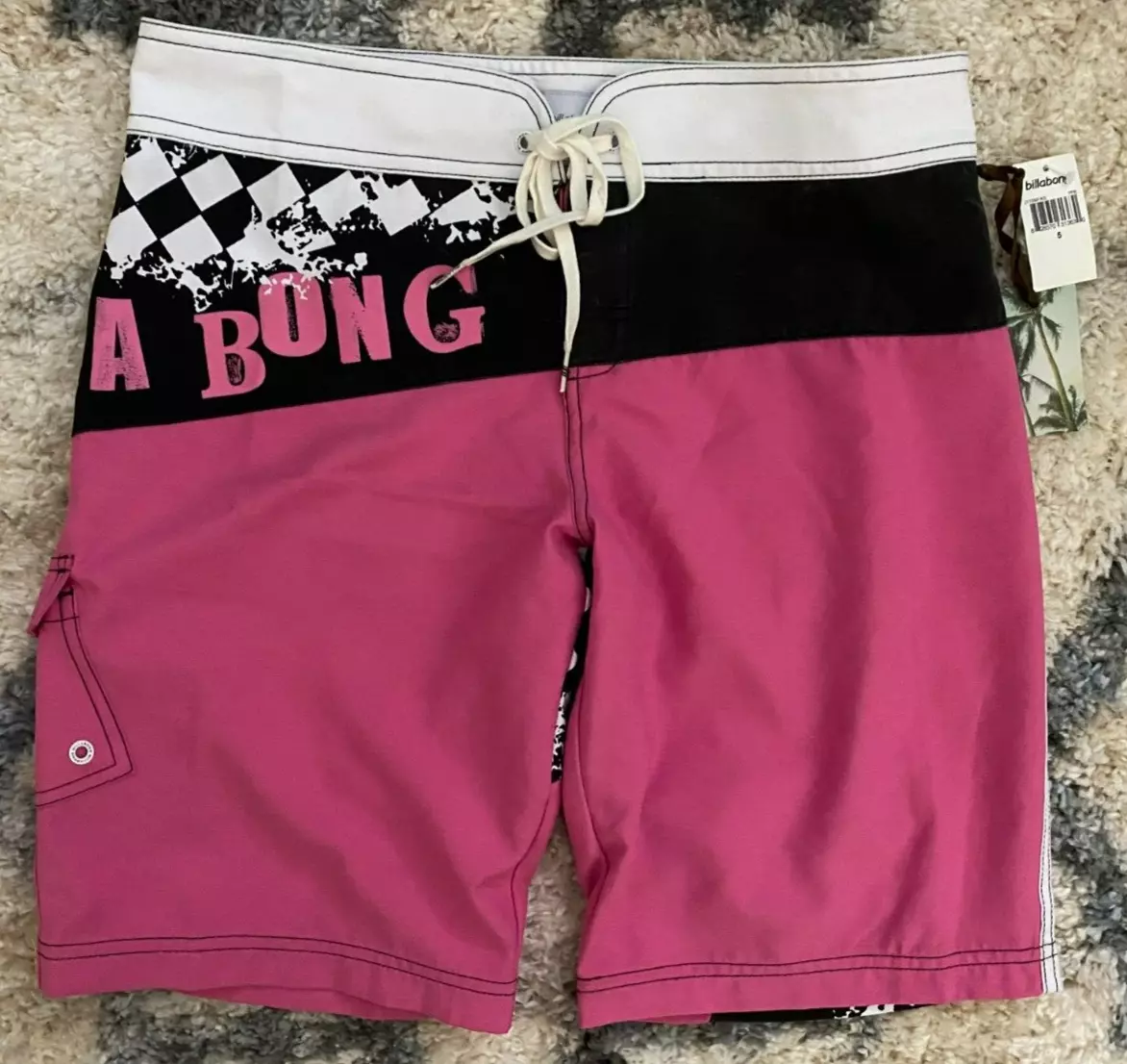 NWT Billabong hot PINK black BOARDSHORTS board shorts womens JUNIORS 5 31Wx10.5L