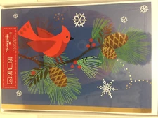 HALLMARK Holiday Christmas Cards Cardinal on Branch Gold Trim & Envelopes 16 PK