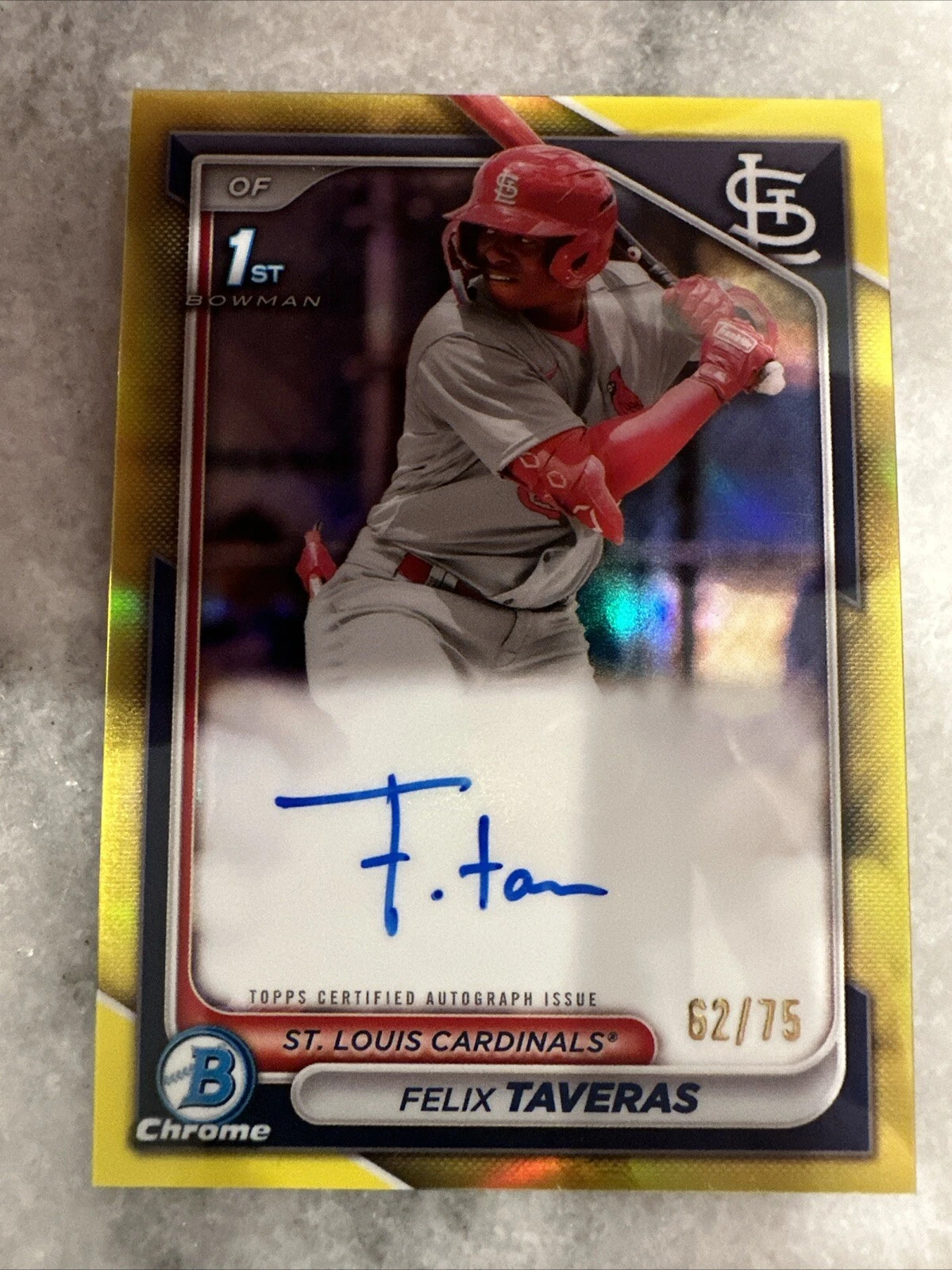 2024 Bowman Chrome Baseball 1st Prospect Yellow Auto /75 Felix Taveras Cardinals