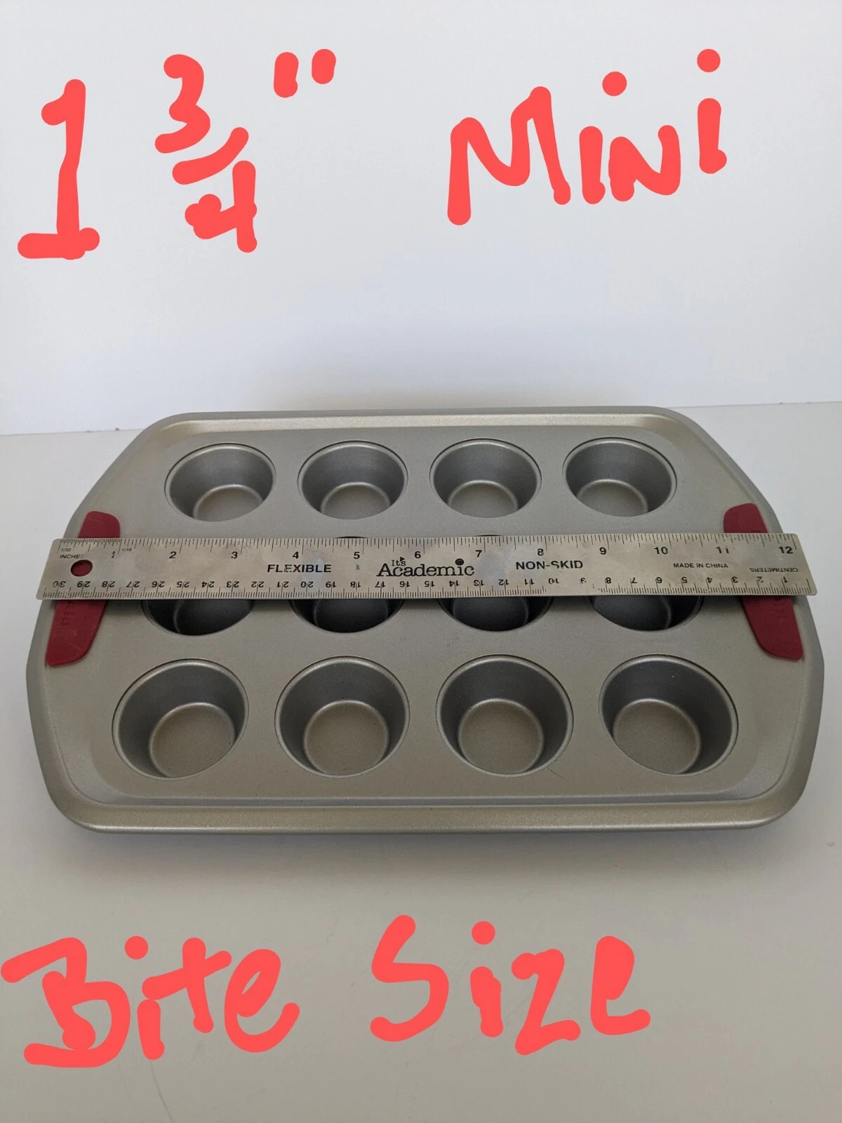 KitchenAid 12 ULTRA Mini Muffin Cups Nonstick Pan 1.75" By .75" w/Silicone Hands