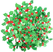 100PCS Shiny Holly Leaves Christmas Small Holly Green Leaves and Red Berries Sca